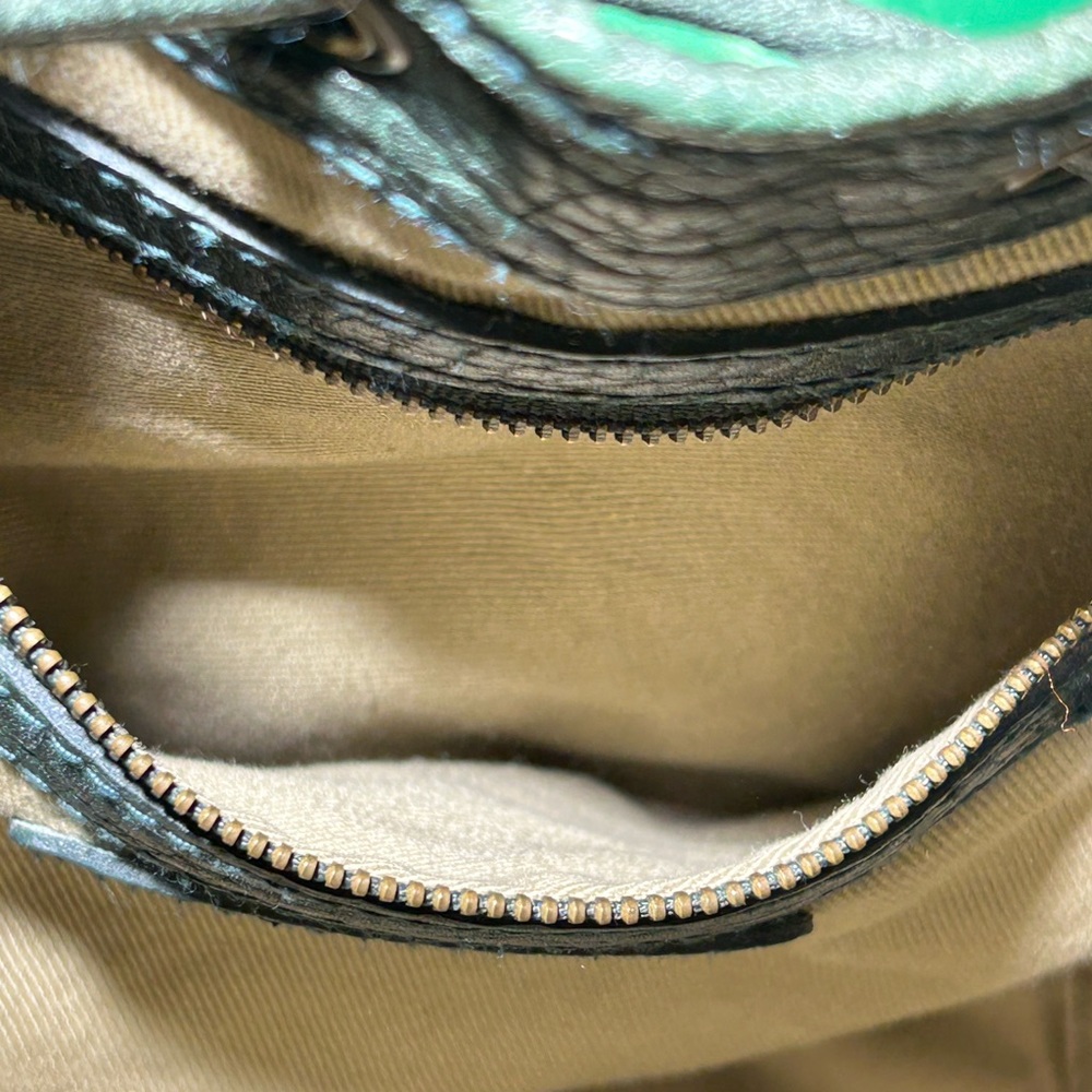 Ralph Lauren Green Leather Bucket Bag 13 “ x 9.5” x 5” w/bag scarf EUC - Picture 15 of 16